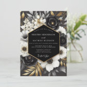 Invitation Mariage Floral Opulent Noir (Debout devant)