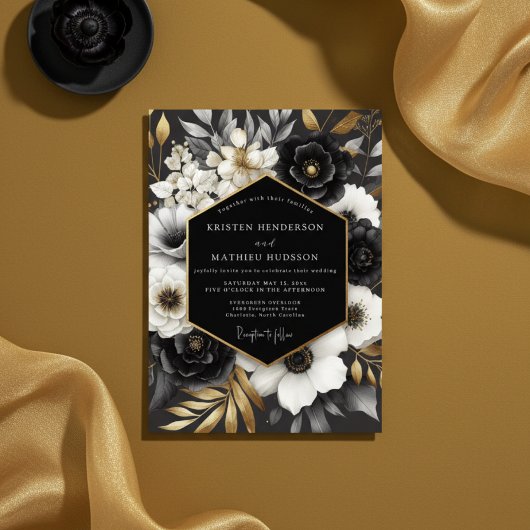 Invitation Mariage Floral Opulent Noir