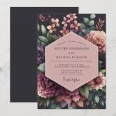 Invitation Mariage Floral Opulent Prune (Devant / Derrière)