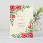 Invitation Mariage Floral Opulent Rouge (Debout devant)