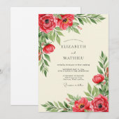 Invitation Mariage Floral Opulent Rouge (Devant / Derrière)