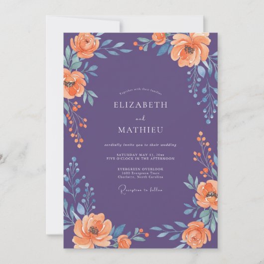 Invitation Mariage Floral Opulent Violet (Devant)