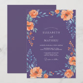 Invitation Mariage Floral Opulent Violet (Devant / Derrière)