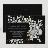 Invitation mariage floral or argent dramatique (Devant / Derrière)