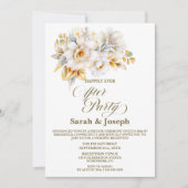 Invitation Mariage floral or blanc après la fête (Devant)