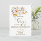 Invitation Mariage floral or blanc après la fête (Debout devant)