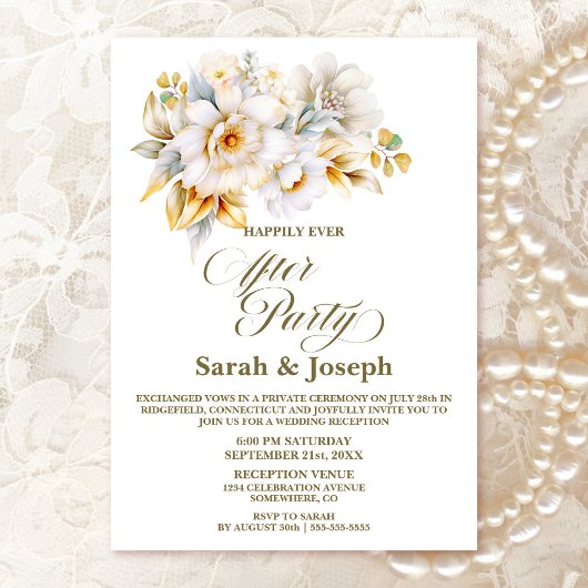Invitation Mariage floral or blanc après la fête