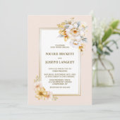 Invitation Mariage floral or blanc élégant (Debout devant)