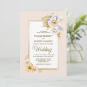 Invitation Mariage floral or blanc élégant (Debout devant)