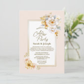 Invitation Mariage floral or blanc élégant après la fête (Debout devant)