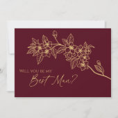 Invitation Mariage Floral Or Bourgogne Meilleure proposition (Devant)