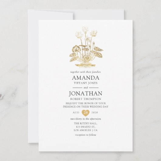 Invitation Mariage Floral Or Chic (Devant)