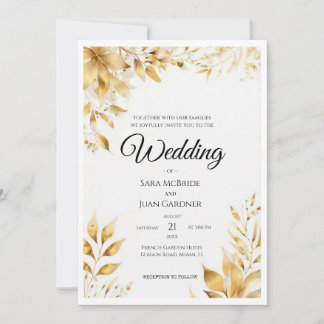 Invitation Mariage Floral Or Élégant