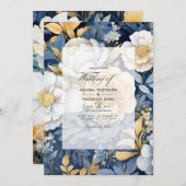 Invitation Mariage floral or et blanc (Devant / Derrière)