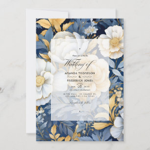 Invitation Mariage floral or et blanc