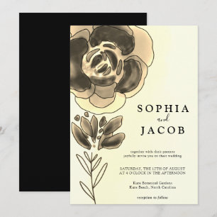 Invitation Mariage floral or et noir
