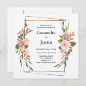 Invitation Mariage floral or et rose (Devant / Derrière)