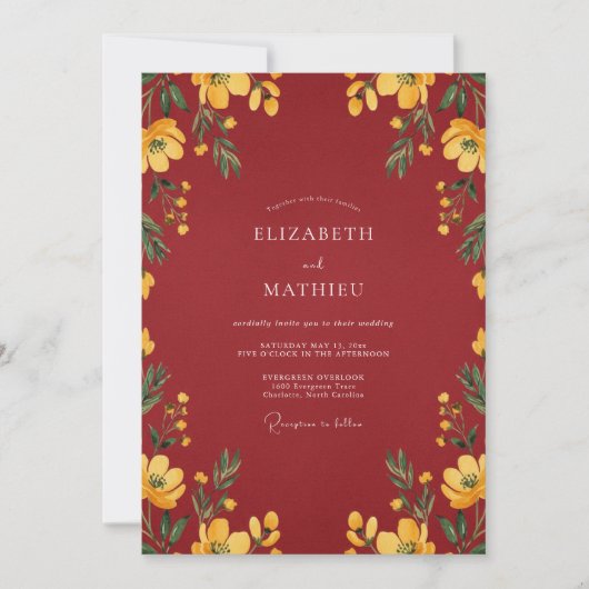 Invitation Mariage Floral Or Marron Et Or (Devant)