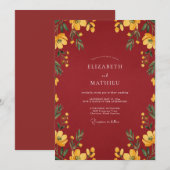 Invitation Mariage Floral Or Marron Et Or (Devant / Derrière)