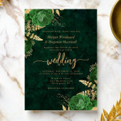 Invitation Mariage floral or vert émeraude