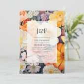 Invitation Mariage Floral Orange, Blanc et Doré (Debout devant)