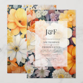 Invitation Mariage Floral Orange, Blanc et Doré (Devant / Derrière)
