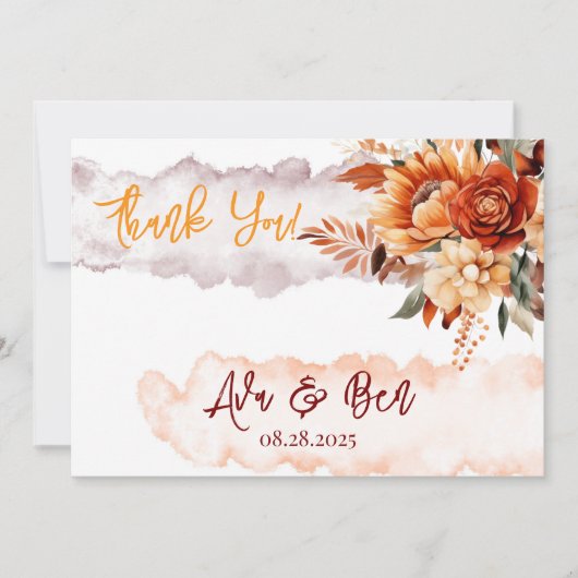 Invitation Mariage Floral Orange Bourgogne (Devant)