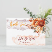 Invitation Mariage Floral Orange Bourgogne (Debout devant)