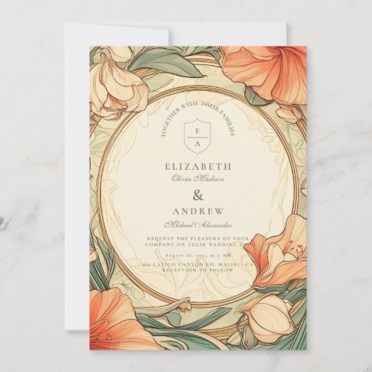Invitation Mariage Floral Orange Brûlé (Devant)