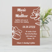 Invitation Mariage Floral Orange Brûlé Classique (Debout devant)