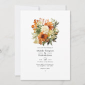 Invitation Mariage floral orange brûlé, crème et vert mousse (Devant)