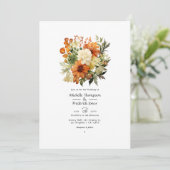 Invitation Mariage floral orange brûlé, crème et vert mousse (Debout devant)