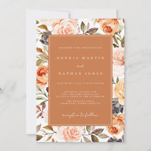 Invitation Mariage Floral Orange Brûlé d'Automne