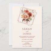 Invitation Mariage Floral Orange Brûlé en terre cuite simple (Devant)