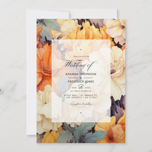 Invitation Mariage Floral Orange Brûlé et Crème (Devant)