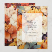 Invitation Mariage Floral Orange Brûlé et Crème (Devant / Derrière)