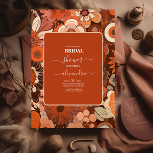 Invitation Mariage floral orange brûlé rétro groovy
