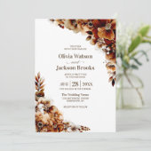 Invitation Mariage Floral Orange Brûlé Rustique (Debout devant)