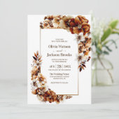 Invitation Mariage Floral Orange Brûlé Rustique (Debout devant)