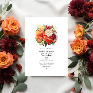 Invitation Mariage floral orange, canneberge et vert