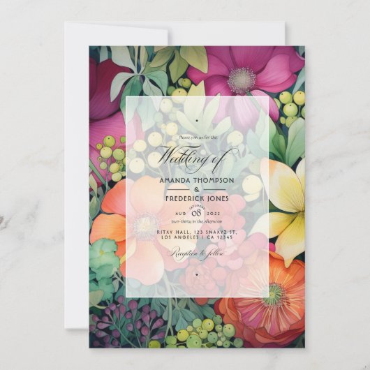 Invitation Mariage Floral Orange, Cranberry et Vert (Devant)