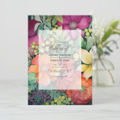 Invitation Mariage Floral Orange, Cranberry et Vert (Debout devant)