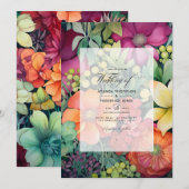 Invitation Mariage Floral Orange, Cranberry et Vert (Devant / Derrière)