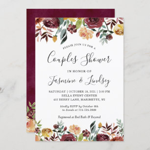 Invitation Mariage Floral Orange d'automne Douche en couple