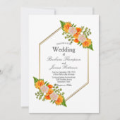 Invitation Mariage floral orange doré géométrique moderne (Devant)