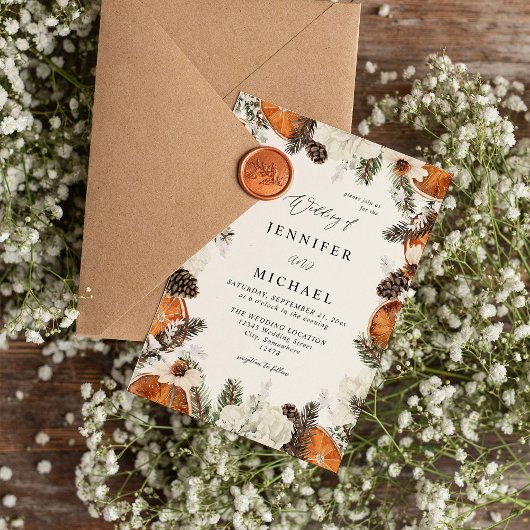 Invitation Mariage Floral Orange et Blanc Rustique