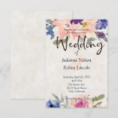 Invitation Mariage floral orange et bleu (Devant / Derrière)