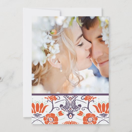 Invitation Mariage floral orange et violet Art déco (Dos)