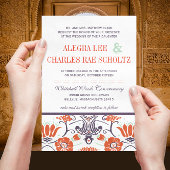 Invitation Mariage floral orange et violet Art déco