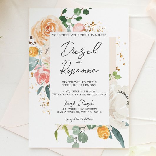 Invitation Mariage Floral Orange Peach